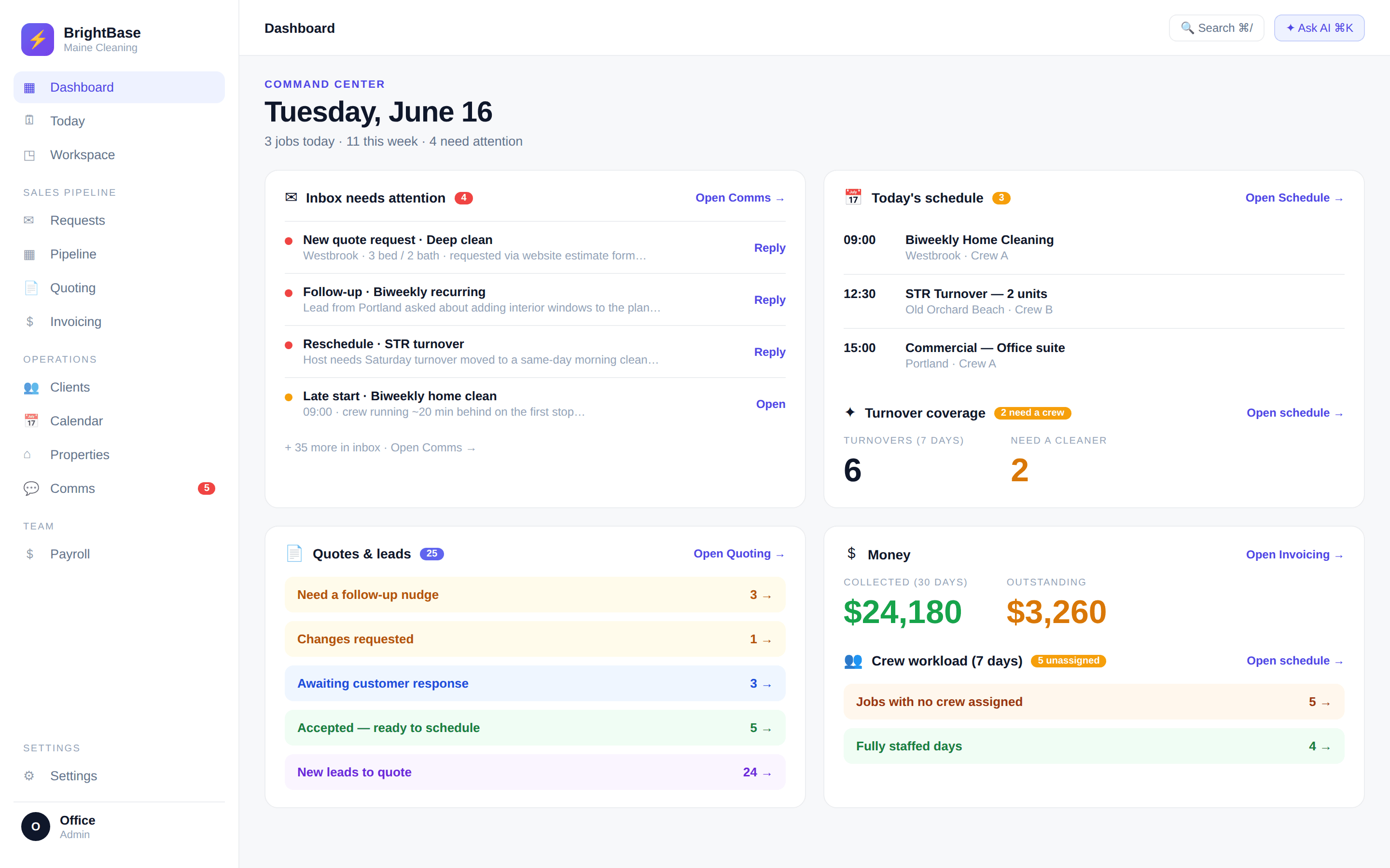 BrightBase — operations command center — preview