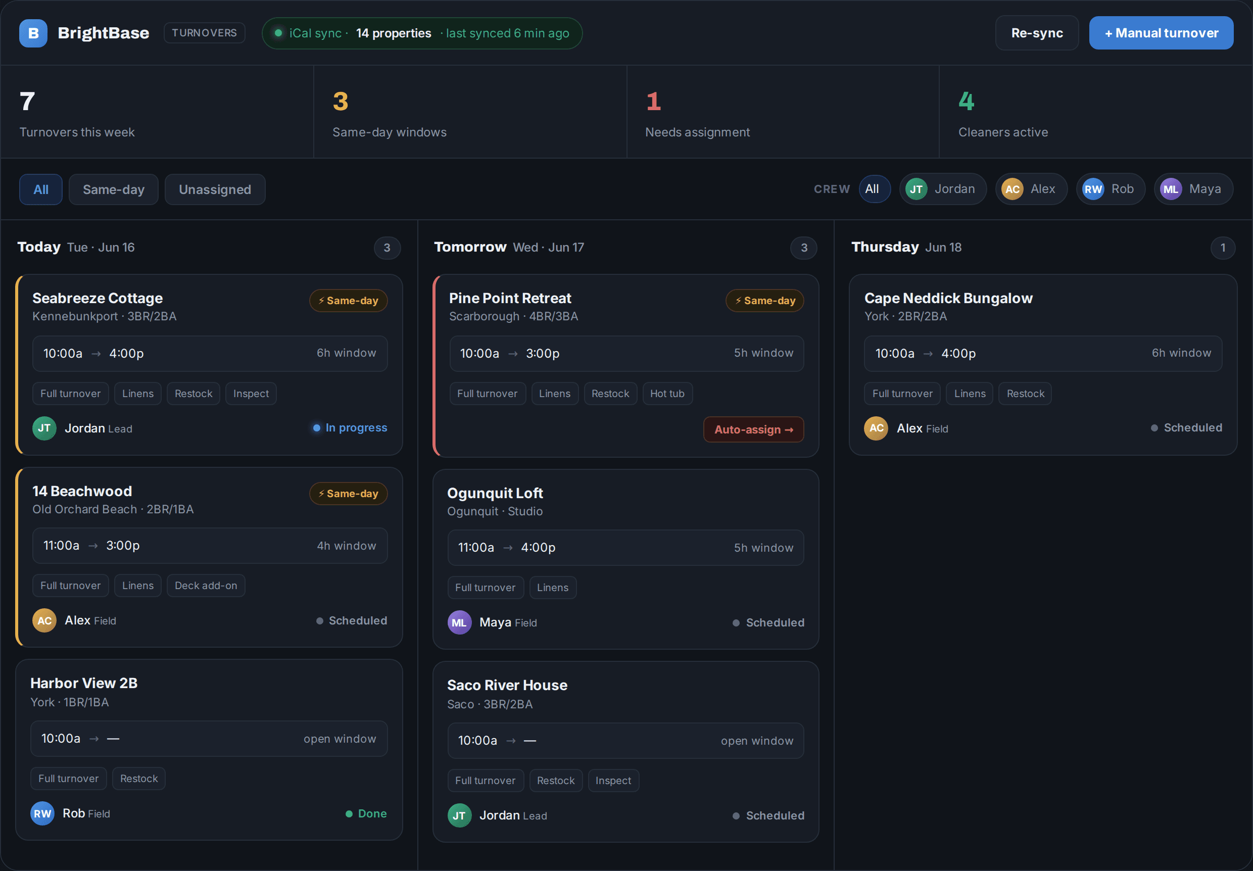 BrightBase — automated turnover scheduling — preview