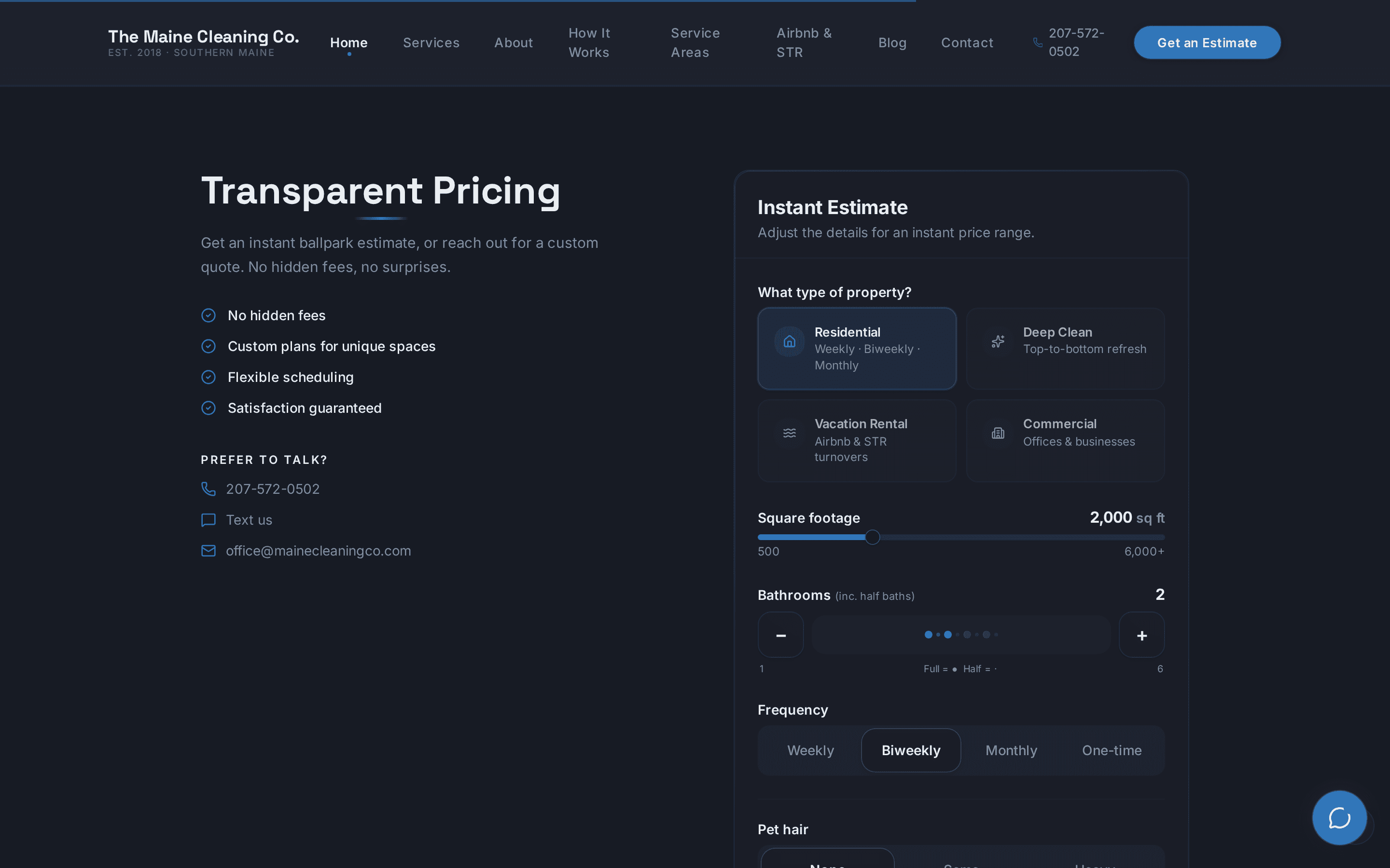 Instant Estimate — live quoting tool — preview